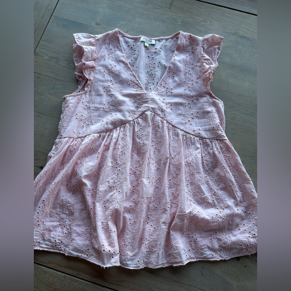 Andree woman large pink eyelet blouse.